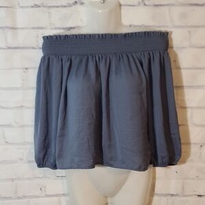 American Eagle Cropped Off Shoulder Satin Shirt XS